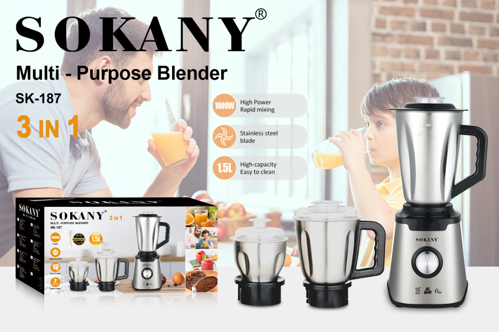 ម៉ាស៊ីនក្រឡុកផ្លែឈើ 3 in 1 1.5L SOKANY